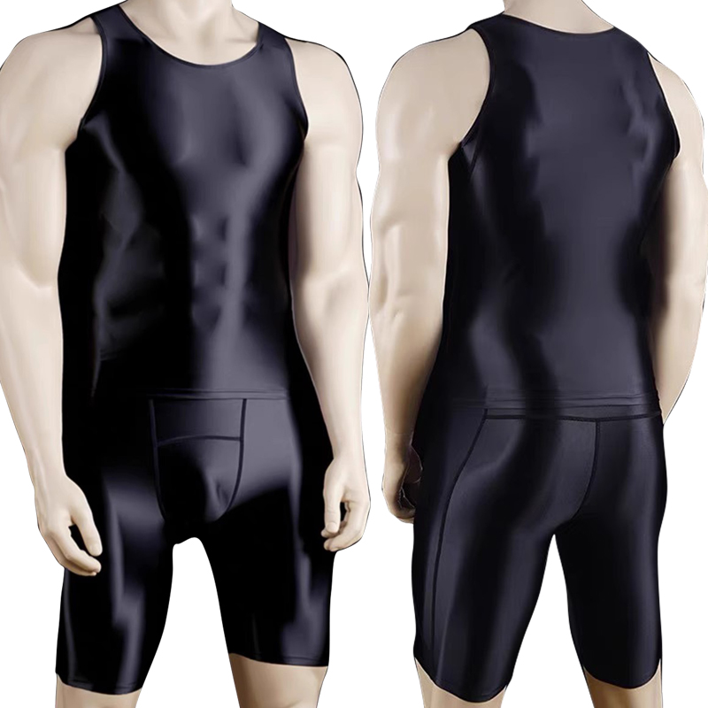 Compression Shorts Athletes - メンズ薄手のフィットネスベスト,タイトフィット,タイト,サテン,光沢のあるレギンス,速乾性,圧縮パンツ,ストリートウェア