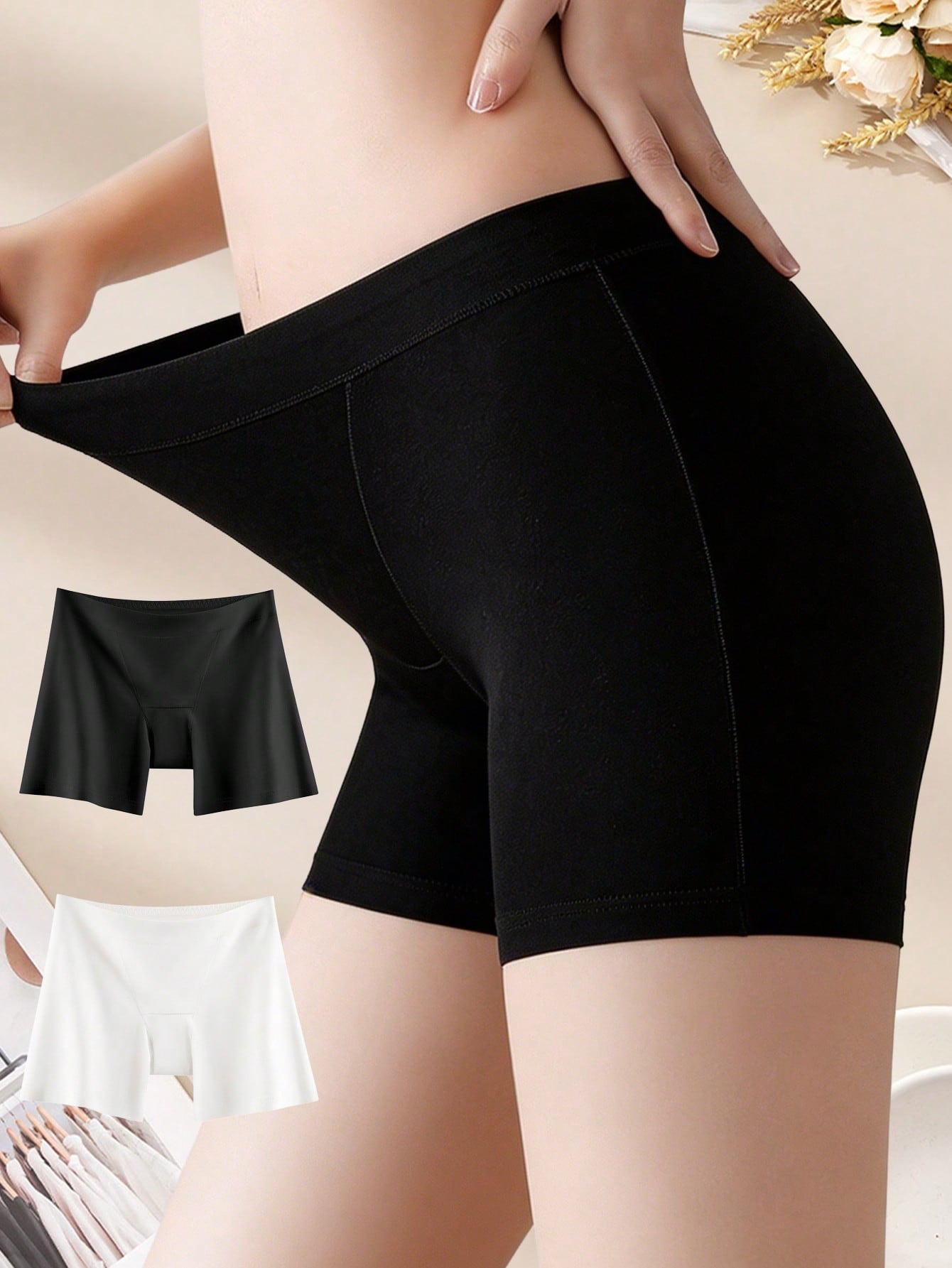 Boxer Brief Pack Cotton - 2PCS コットン安全女性用ショーツ、ハイウエストノーロールヘムインナーボクサーショーツ、柔らかく快適な女性用下着、サマートラ