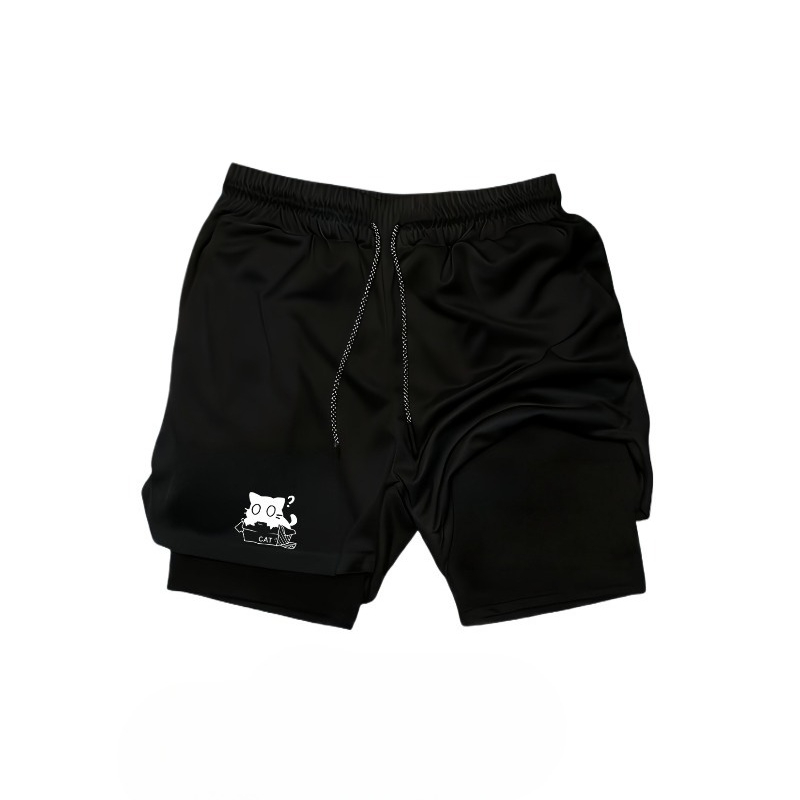 Compression Shorts Athletes - 速乾性、通気性、2-in-1、二層構造スポーツショーツ、メンズ、伸縮性、コンプレッション、快適、多機能
