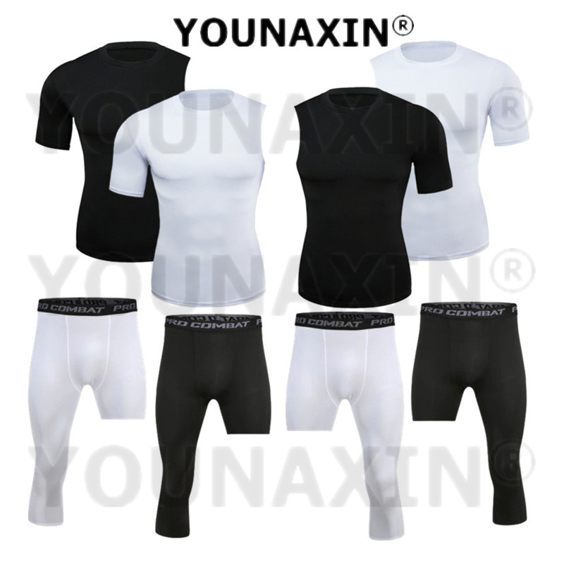 T Shirt Tight Fit - ユニセックススポーツウェア半袖 Tシャツランニングタイトボーイスポーツクロップドパンツレギンスフィットネスパンツ速乾性 S-3XL