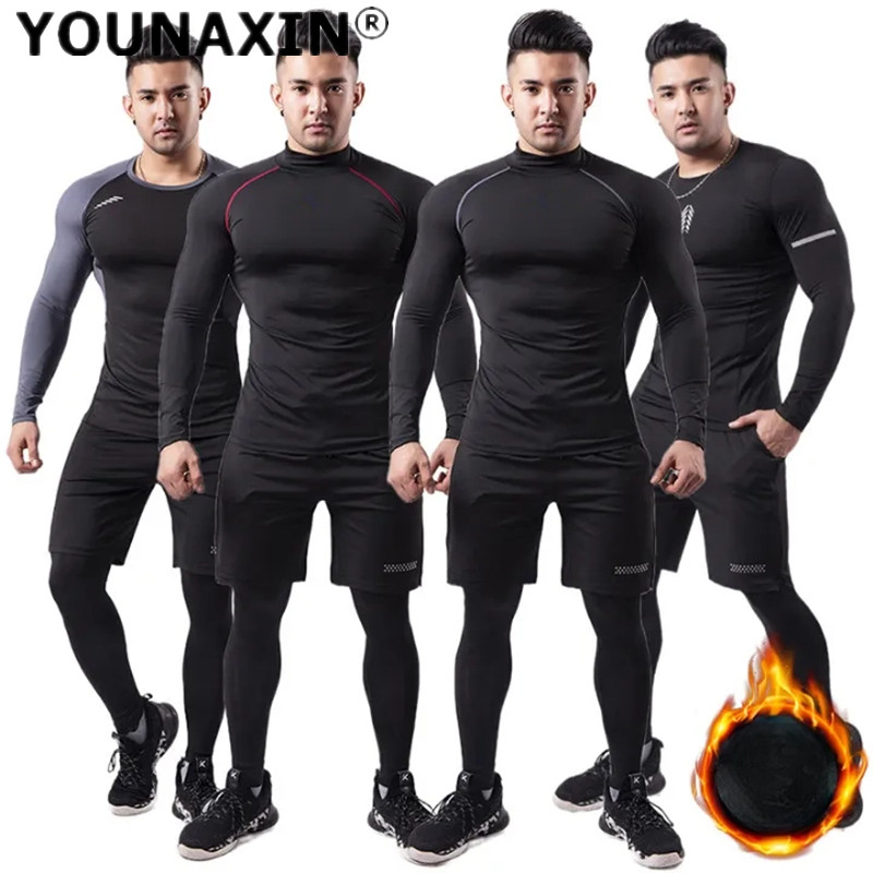3 ピース男性ぬいぐるみ暖かいスポーツスーツサーマル T シ - T Shirt Tight Fit のレビューと価格