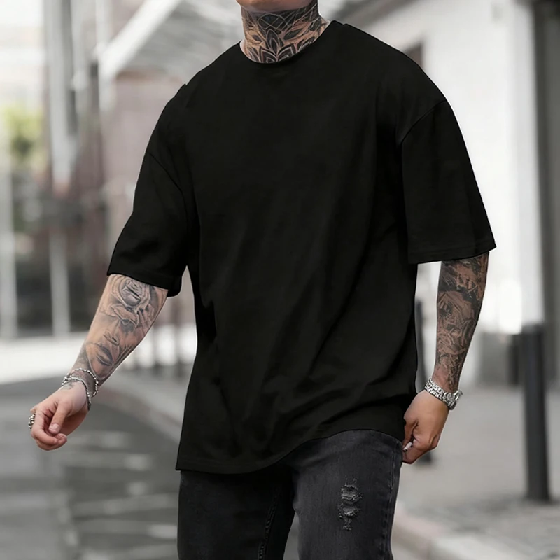 黒色450gヘビーウェイトコットン二重糸半袖Tシャツ - リ - Undershirt Crew Neck のレビューと価格