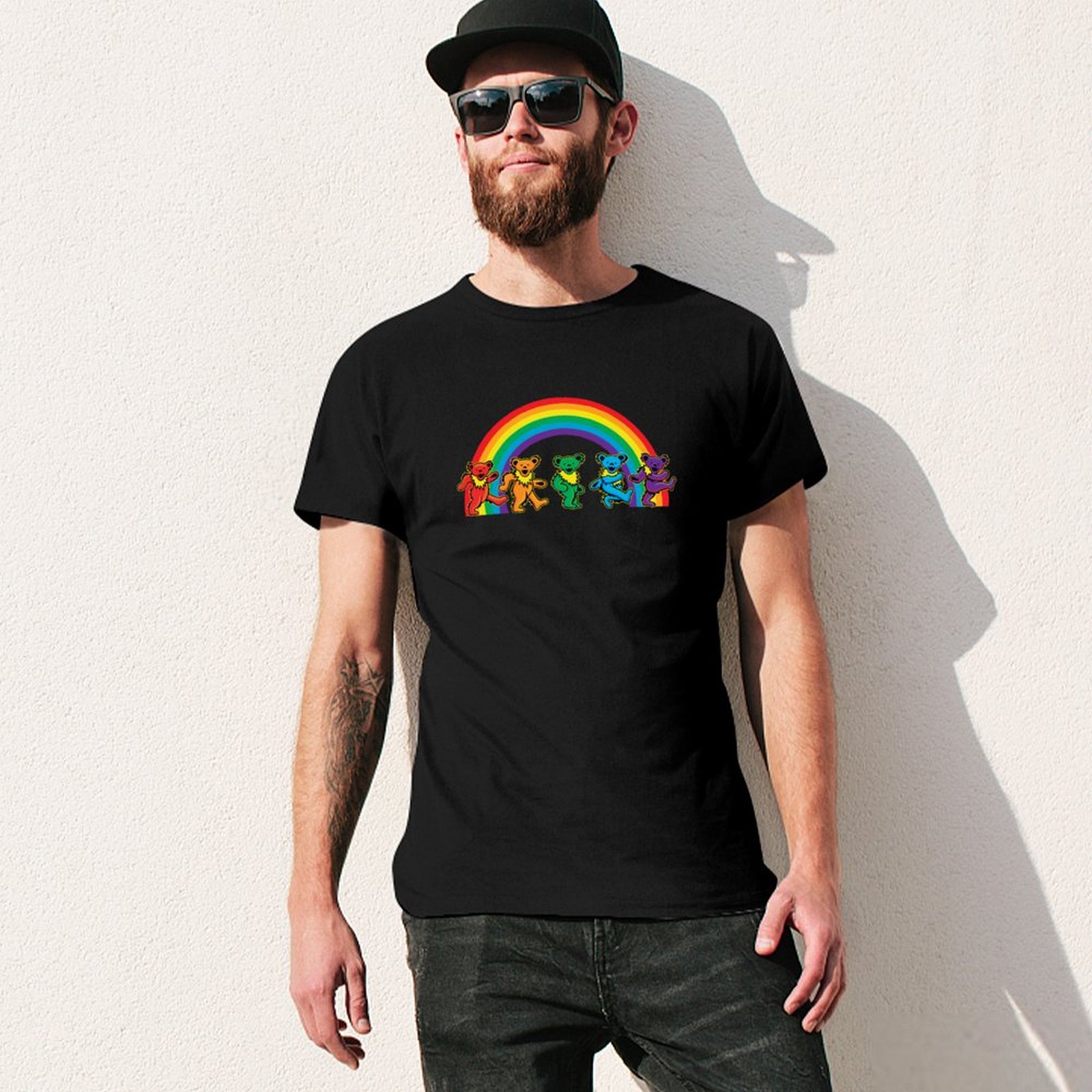 虹の下を歩くクマ Tシャツ 快適なベーシッククルーネックTシ - Undershirt Crew Neck のレビューと価格